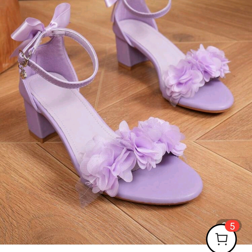 Purple Floral Block Heel Sandals for Weddings - Picture 4 of 5